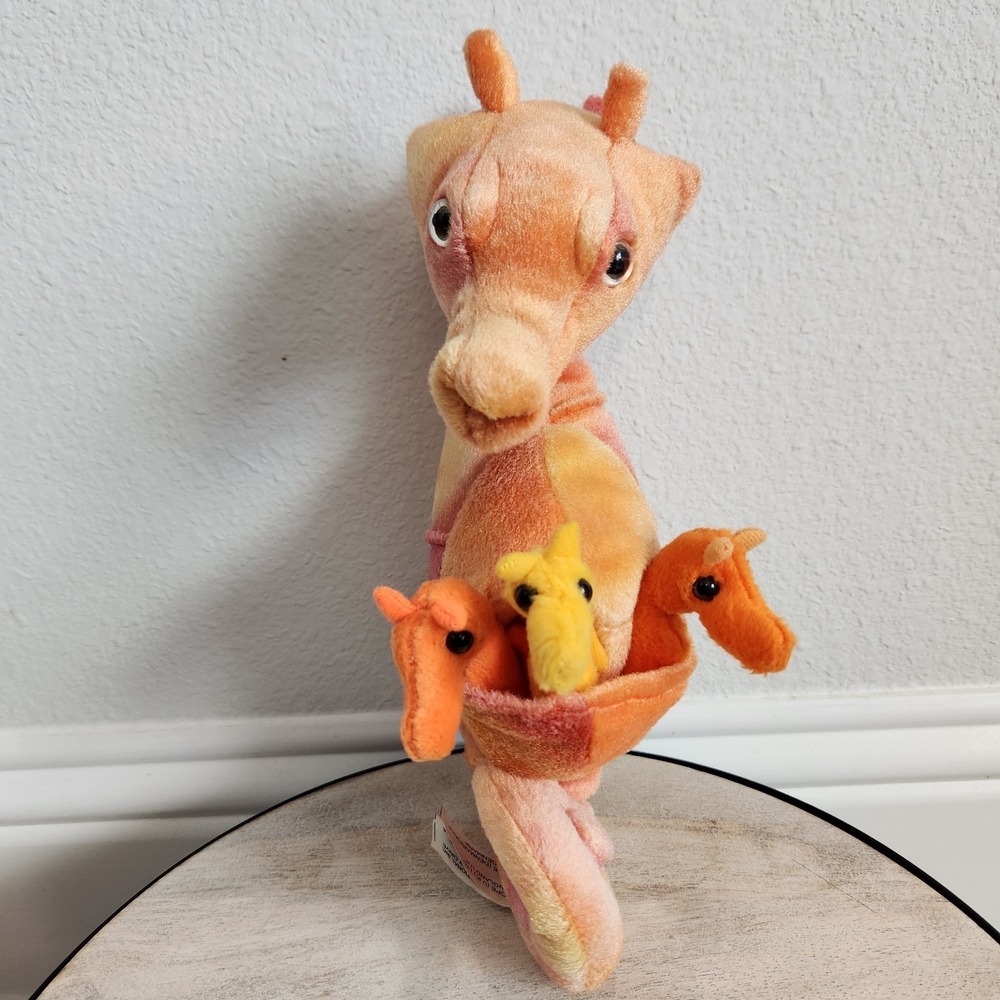 NEW VTG Y2K 90s K&M International Orange Yellow‎ Seahorse With Babies Plush 12"